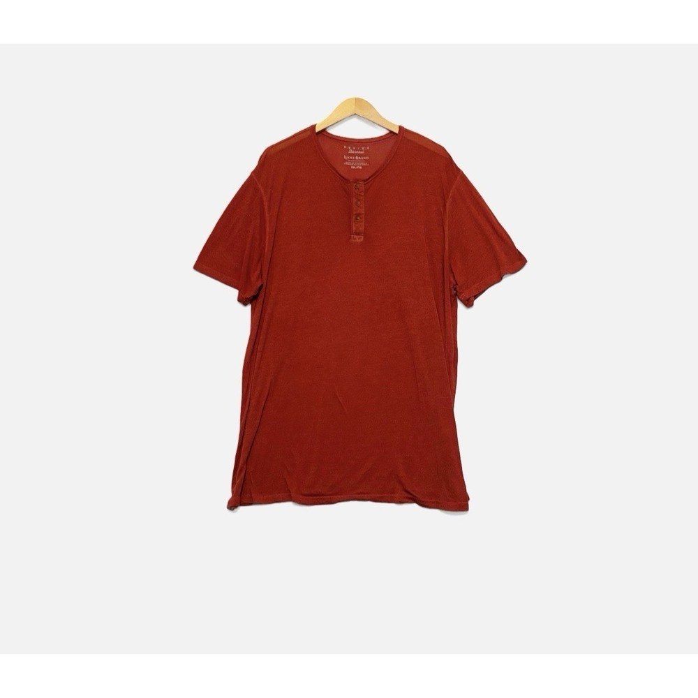 Lucky Brand Shirt Mens 2XL Red Venice Burnout Henley Tagless Jersey Tee *Flaw